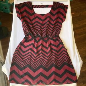 Pink Rose Women’s Sleeveless Screw Neck Dress size L, Red & Black, Side Pockets